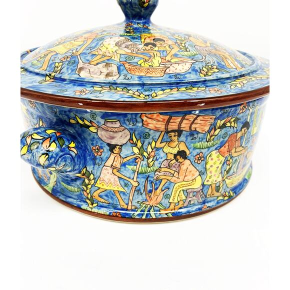 Zimbabwe Hand Painted Covered Casserole Bowl Signed Numbered - Picture 14 of 15
